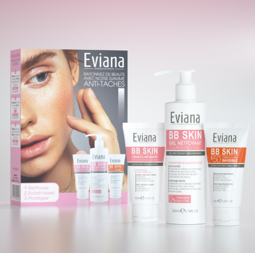 Eviana Pack Crème Éclaircissante + Gel Nettoyant + Ecran Invisible