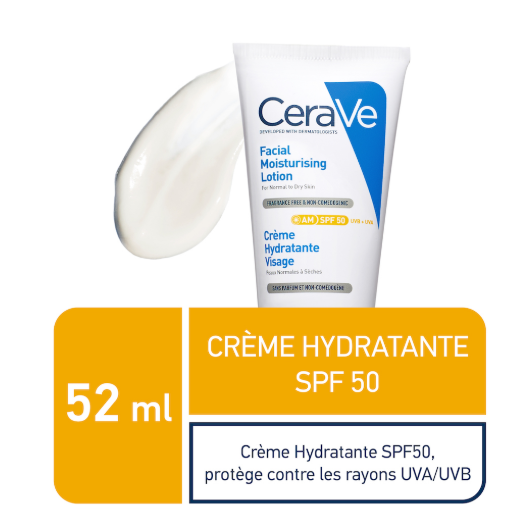 CeraVe Crème Hydratante Visage SPF50 Peaux Normales à Sèches 52ml